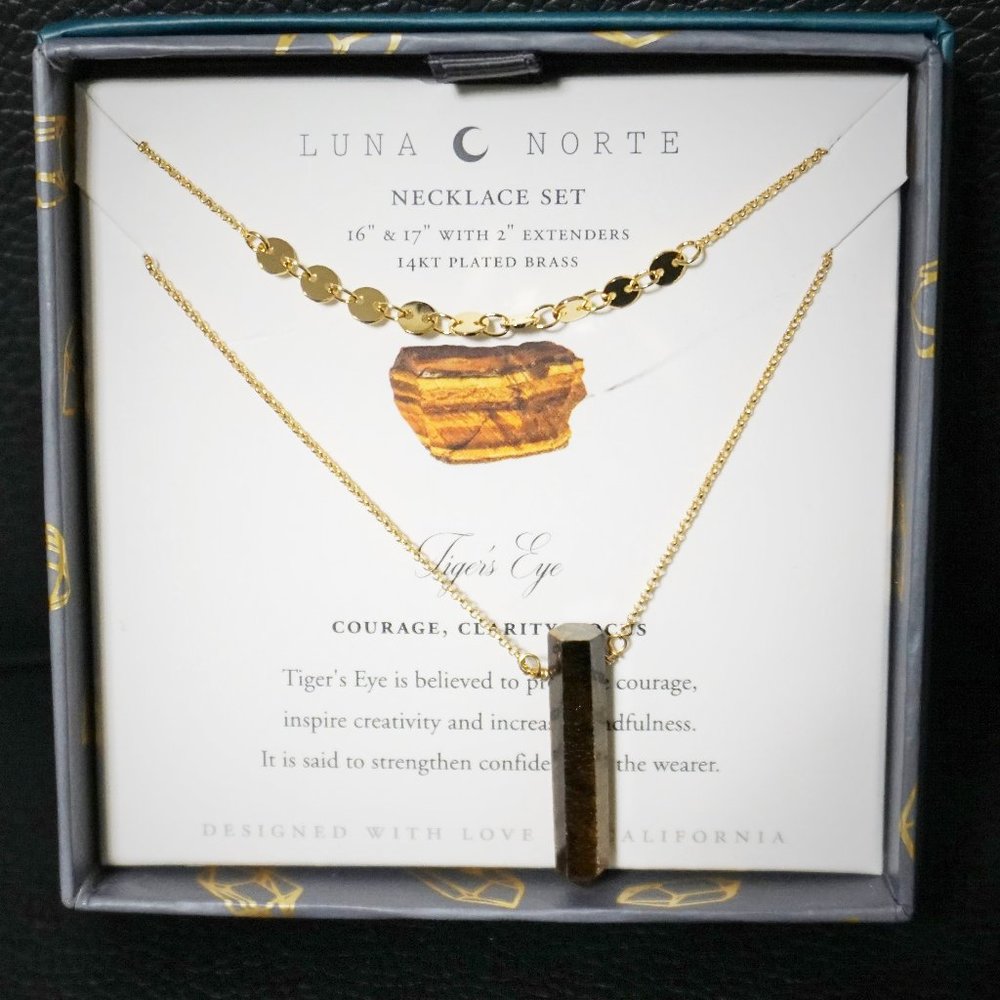 LUNA NORTE TIGER'S EYE NECKLACE SET NEW